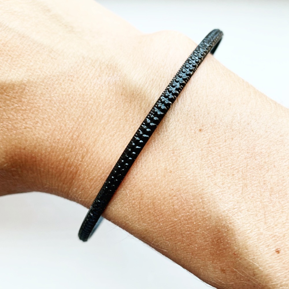 Vintage textured black stacking bangle bracelet